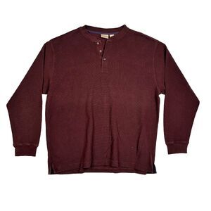 LL Bean Thermal Henley Pullover Shirt Sweater Mens XL Red Waffle Knit Rugged